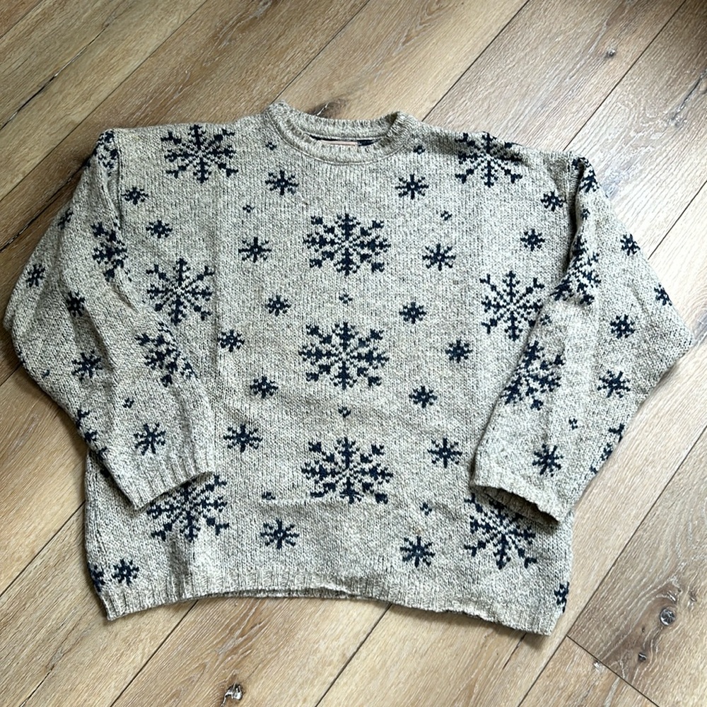 Vintage Woolrich Sweater Women XL Snowflake Pullover Crewneck Winter Sce…